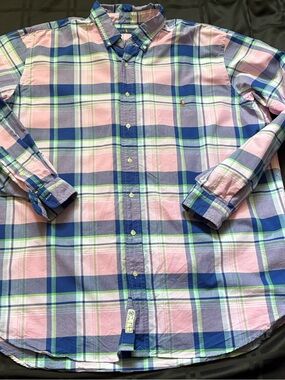 Polo Ralph Lauren Shirt Men's 2XLT Plaid Oxford Long Sleeve 100% Cotton Pony